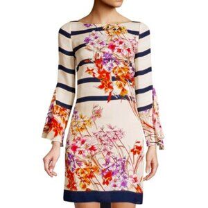 ✨NEW! Luxe Designer Elie Tahari Ula Riviera Boatneck Blue Stripes Floral Print M